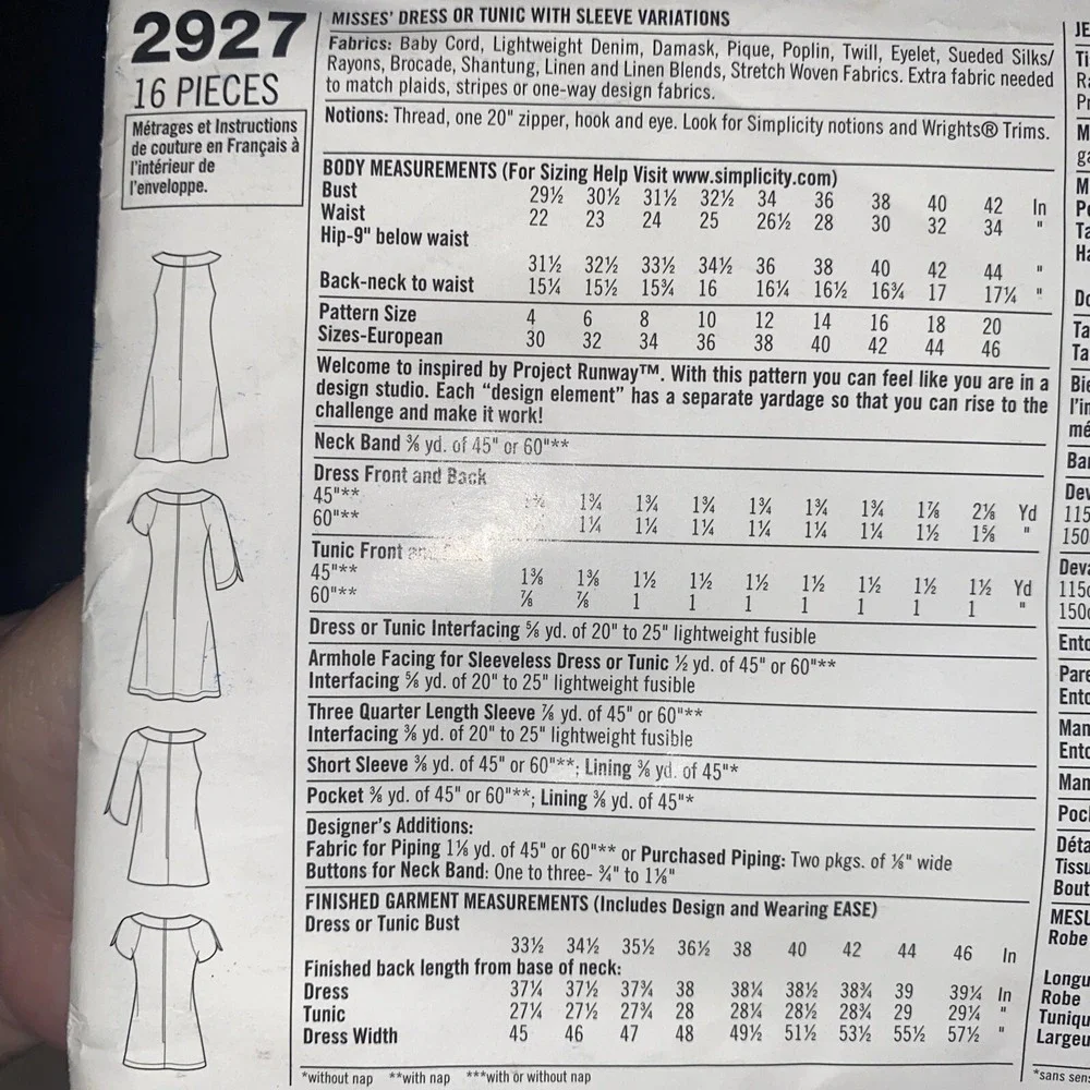 Simplicity 2927 Project Runway Dress Tunic Sewing Pattern Size 4-12 Uncut